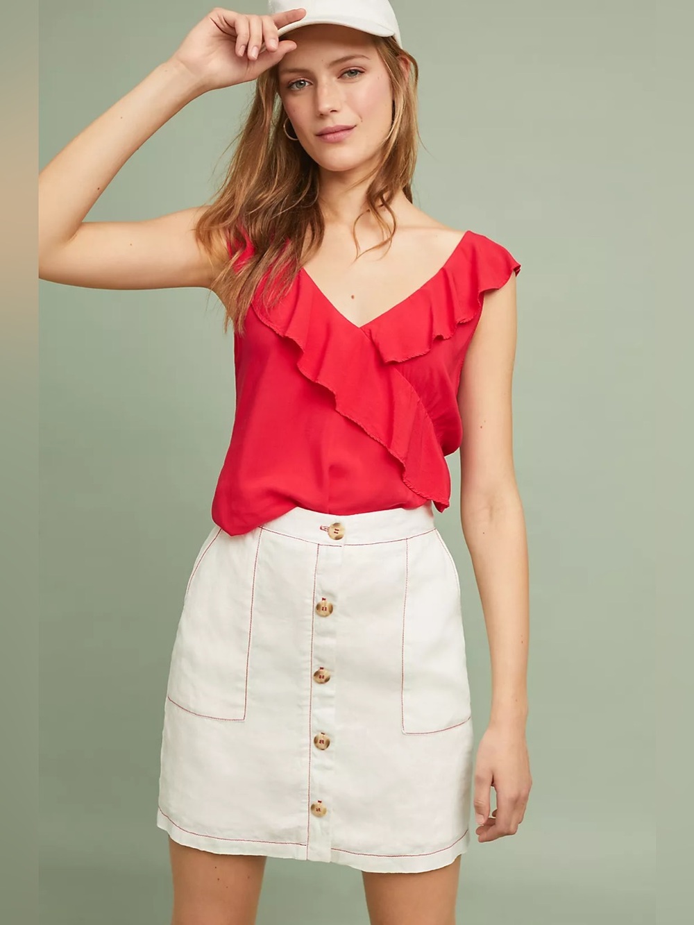 NWT Anthropologie 100% Linen Skirt button down mini skirt size Small
